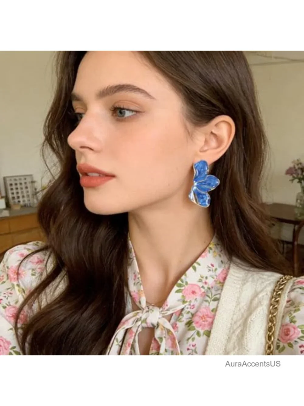 Large Floral Stud Earrings for Women, Alloy & Enamel, Lightweight Everyday